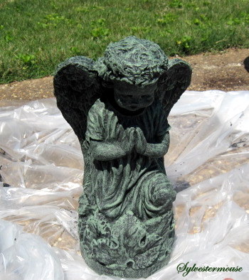 Verdigris Painted Concrete Angel Figurine